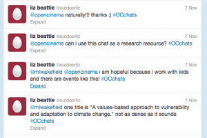 screen shot of Liz Beattie's twitter request to use the chat as a research resource